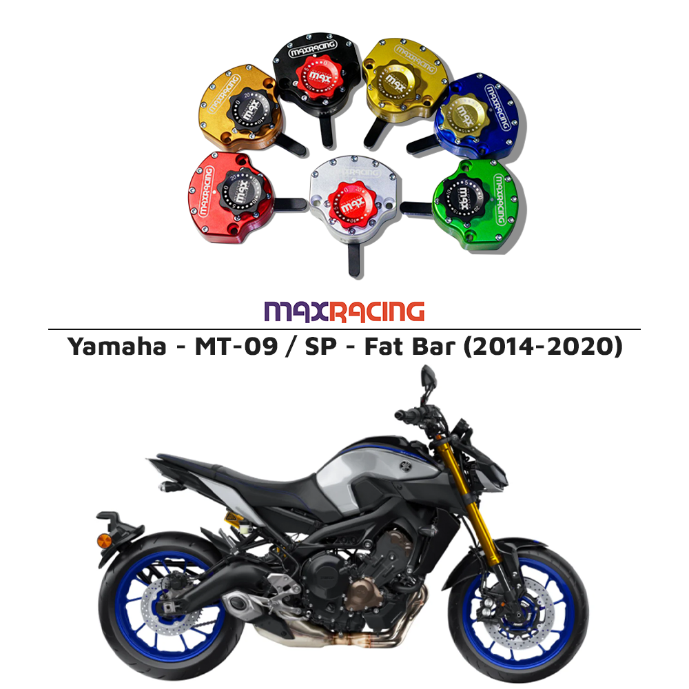 MaxRacing MAX20 Steering Damper - Yamaha - MT-09 / SP - Fat Bar (2014-2020) Base Color: Black Regulator Color: Black